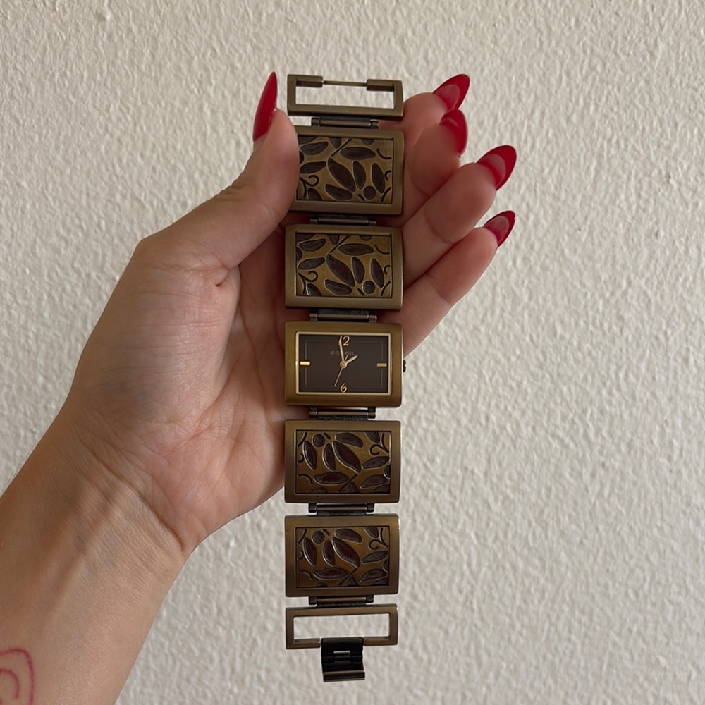 Fossil Brown Leaf Pattern Bracelet Watch